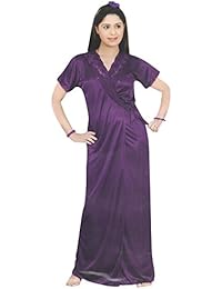 Indiatrendzs Women Satin Sexy Sleepwear 2 pc Set With Free Size Robe Chest : 38" (Purple)