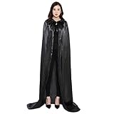Damen Herren Halloween Umhang Karneval Fasching Kostüm Cape mit Kapuze Schwarz,L - 3