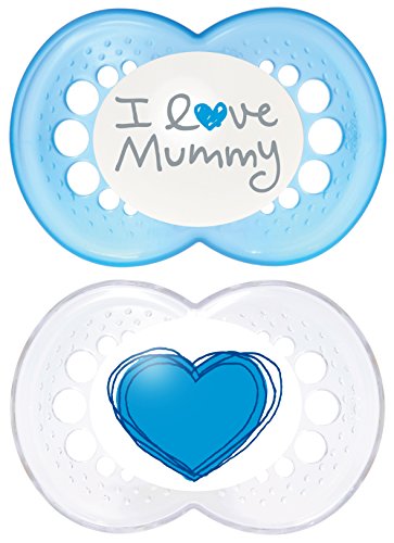 MAM Style Pack of 2 Soothers 6+ Months (Available in Pink or Blue) (I love mummy Blue)