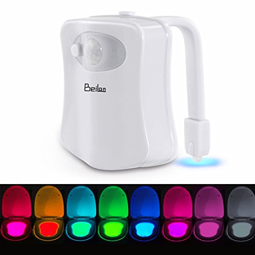 Preisvergleich Produktbild BeiLan LED Toilettenlicht Sitzleuchte WC Nachtlicht mit Automatischer Bewegungssensor Bewegungsmelder und Lichtsensor 8 Farbwechsel Toilettenschüssel Licht für Kinder Eltern Badezimmer Waschraum Hause