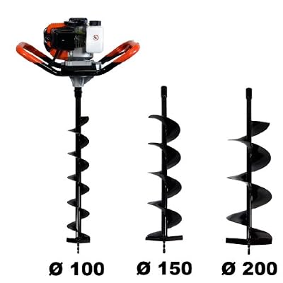 GT GARDEN Tarière thermique 52 cm3, 3 CV + lot de 3 mèches 100, 150 et 200 mm