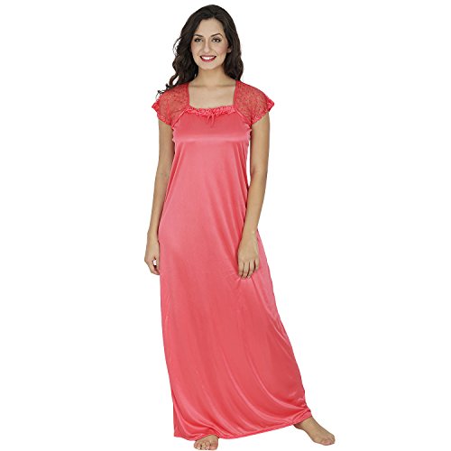 Klamotten Peach Satin Long Nighty RS.325 (43.00% Off) - Amazon