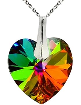 22 Farben 45cm+5 Extra + Geschenkbox Anhänger mit Swarovski Kristall 14mm Herz Kristall m3crystal Herzanhänger...