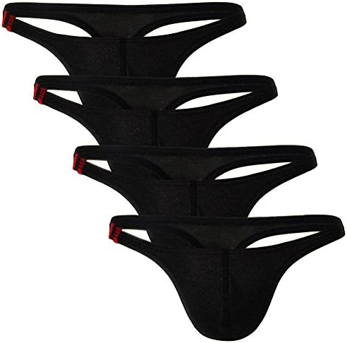 AIWENSI Men's 4-Pack Sexy Thong G-String Bulge Pouch T-Back Low Rise Underwear, Black L