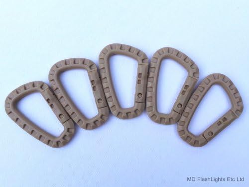 MD FlashLights Etc Ltd 5 x Desert Tan POM Plastic Tactical Survival Bushcraft Carabiners