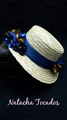 Canotier of high cup in blue tones