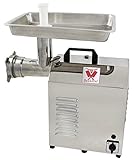 Beeketal "FW1100" Profi Edelstahl Fleischwolf (HACCP konform) mit Wurstfüller, Industrie Fleischwolf für 220 kg/Std. Durchsatz mit starkem 1100 Watt Motor, Rückwärtsgang und Schutzschalter - inkl. Fleischstopfer, 3 Lochscheiben, 2 Messer und 1 Wurstfüller Aufsatz (2 cm Ø)