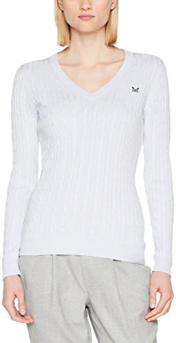 Crew Clothing Women's Heritage Cable V Neck Jumper, White (Clean Air), 12