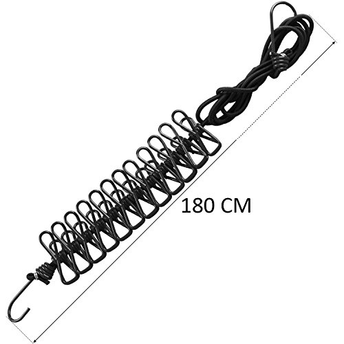 Wäscheleine – Meersee Outdoor Wäscheleine mit 12 beschichteten Klammern, 180-360cm (Schwarz) - 2