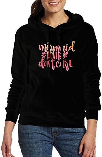 MCVXV LS Mermaid Hair Don't Care Women's Adult Cotton Novelty Hoodie Pullover Hooded Sweatshirt Medium Black