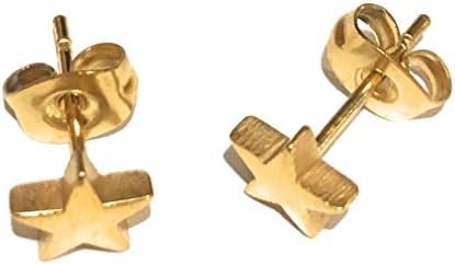 FizzyButton Gifts Gold tone stainless steel star stud earrings in gift box