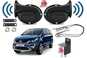 SHOP4U Square Shape Car Windtone Horn with Relay and Wire for Tata Hexa Set of 2 (Black)