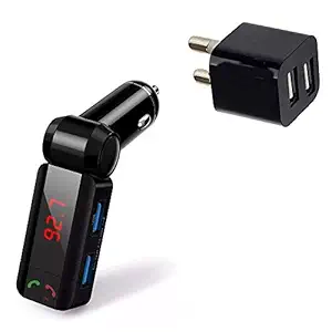 Drumstone Dual USB Wall Charging Us Plug 2.1A Power Adapter with Wireless Bluetooth Fast Car Charger for Redmi Note 5 and Nokia 8 Mobile