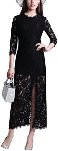 Mena UK-Women's New Round Neck Five Sleeves Hollow Lace Dress /Long Skirt /Open the fishtail skirt/dress