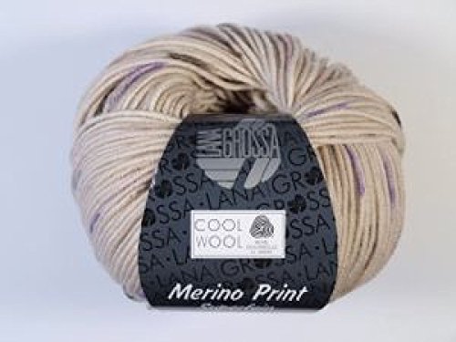 Lana Grossa Merino superfein "Cool Wool" 805 lila-beige print 50g Wolle