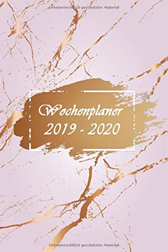 Wochenplaner 2019-2020: Modernes Cover Design in rosegold Marmor, Oktober 2019 bis Dezember 2020, Wochen- und Monatsplaner, 1 Woche auf 2 Seiten, Kalender 15x21 cm
