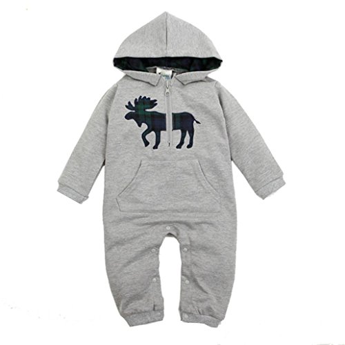 Koly Baby Boys Warm Infant Romper Jump suit Bodysuit Hooded Jacket Clothes Outfit (6-12 Months, Grey)