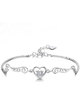 J.SHINE Damen Armband Set Engelsflügel Herz Basic 925 Sterling Silber 3A Weiß Zirkonia