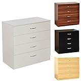 Home Discount White Chest of Drawers, 4 Drawer Metal Handles Runners Anti-Bowing Support Furniture