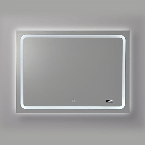 Badspiegel Wandspiegel Silber 80x60cm mit LED Beleuchtung, Digitaluhr, Touch Sensor, Energieklasse A+, Querformat, extra flach - 3