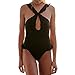 Produktbild Damen Bikini Set Rosennie Sexy Frauen Einteiliger Solide Kreuzgurte Schwimmer Push Up Badeanzug Mode Reizvolle Bandagen Triangle Bikini Bademode Mädchen V-Ausschnitt Hollow Out Swimwear (L, Schwarz)