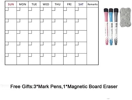 Villexun Dry Erase Calendar, Magnetic Whiteboard For Refrigerator, Complete Set | Monthly Planner Board, Erasable Markers, Erasers, Fridge Magnet, Plus Bonus Notepad For Fridge- 42x30cm(12983)