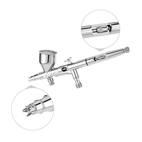 KKmoon Dual Action Airbrush Set, Schwerkraft Zuführung mit Nadeln, Düsen, Schlüssel und Kuppler für Hobby, Farbe Kunsthandwerk, Nagel Dekoration, Körper Tätowierung, Modell 0.2 / 0.3 / 0.5 mm 9cc - 5