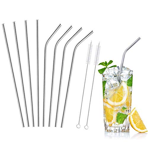 FIRIK Cannucce acciaio inox set, riutilizzabili metallo cannucce extra lunghe, 4 diritte + 4 piegate + 2 spazzole