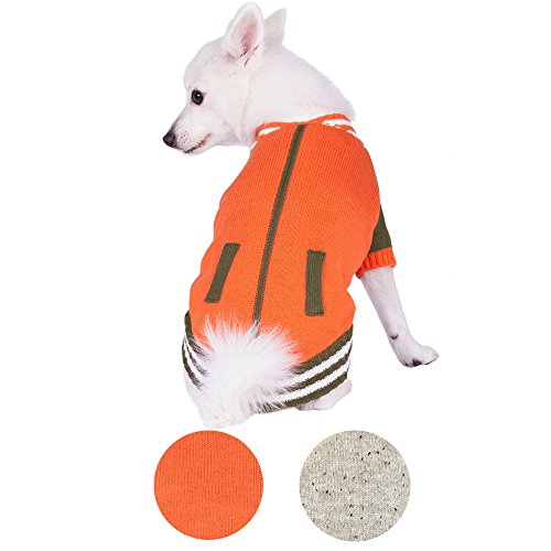 Blueberry Pet Weekender Sports Baseball Jacket Style Pullover Dog Jumper in Orange, Back Length 36cm
