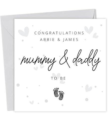 Verlobungskarte 'Mummy & Daddy' – Quadratisch, 350g/m² Leinenkarton, Mit Umschlag, Von Second Ave