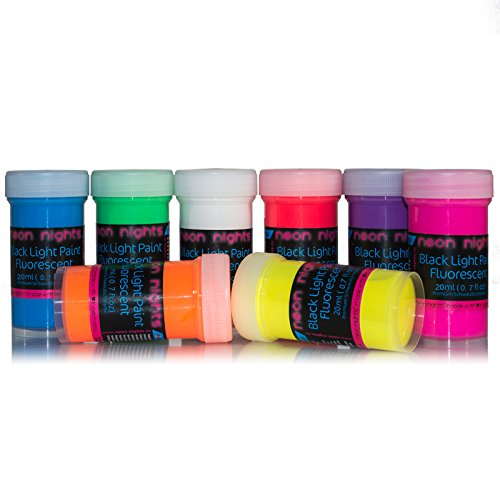 neon nights Fluoreszierende Schwarzlicht Farben für Kunst und Wohnraum | Leuchtfarben mit Glow-Effekt unter UV-Licht | 8 x 20ml Neon-Farben - 2