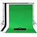 Produktbild PHOTO MASTER Profi Fotostudio Hintergrund Komplettset 100% Baumwolle Stoff 3m x 2m Hintergrundsystem 1.8m x 2.8m/6 ft * 9ft Muslin Hintergrundstoff Fotografie Hintergrundsystem inkl. Hintergrund Stoff Grün Weiß Schwarz (Dicke Baumwolle 140g/sqm) + Tasche
