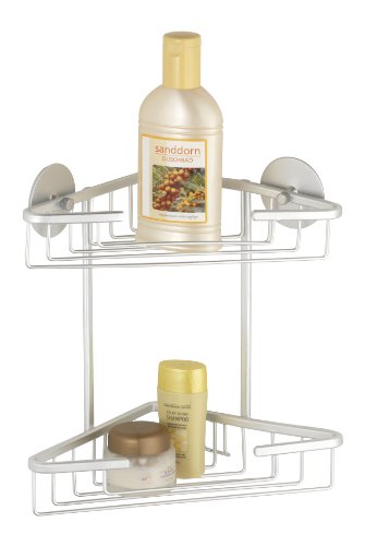 WENKO 18848100 Turbo-Loc Eckregal 2 Ablagen Aluminium - Befestigen ohne bohren, Aluminium, 25.5 x 28 x 15 cm, Matt