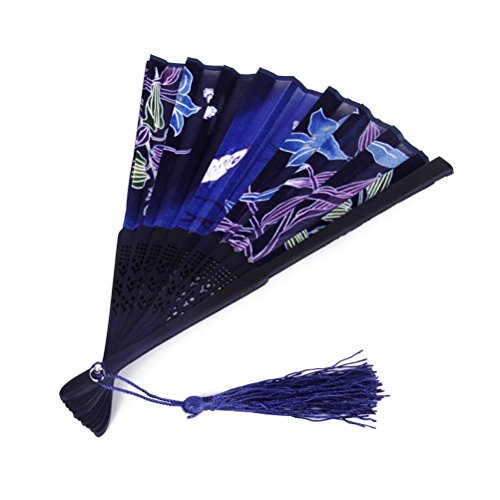 PIXNOR Womens Folding Bambus-Hand-Ventilator mit Quaste für Hochzeit Geschenke ( Schmetterlings-Lilien) - 7