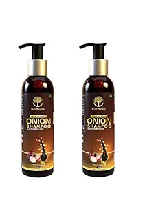 WILD ORGANIC Red Onion Shampoo For Hair Fall Control & Hair Grorth | Extra Conditioning | All Hair Type Enriched With Argan Oil,Green Tea Oil, Sweat Almond Oil, No Sls No Paraben No Silicon | Super Saver Pack (200 ml+200 ml)
