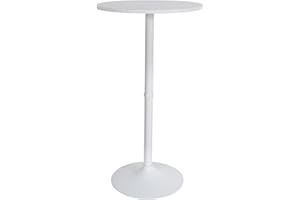 CLP Mesa Alta de Bar con Tablero Redondo | Mesa de Soporte Alto de Metal con Superficie Redonda de Madera I Mesa de Bar con Ř 60 cm, Color:Blanco/Blanco