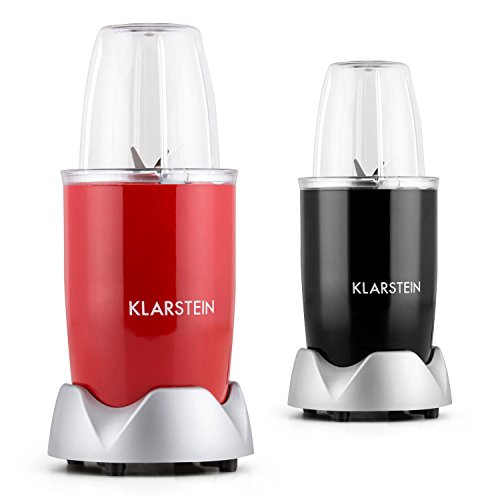 Klarstein • NutriRocket • Standmixer • Smoothie Maker • Minimixer • Küchenmixer • 700 Watt • bis zu 1 Liter Fassungsvermögen • drei Mixbecher • zwei Handgriffe • zwei Frischhaltedeckel • Edelstahlklingen • 1x Kreuzklinge • 1x Flachklinge • rot - 2