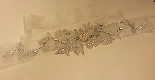 Bridal Wedding Dress Belt Sash Bridal Crystal Pearl Sash SILVER Gray lace belt Bridal Sash Belt, Bridal Belt, Sash Belt, Wedding Dress Belt (Ivory Irganza sash)