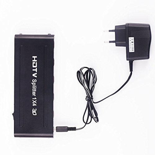 MIDWEC 1x4 4 Anschlüsse HDMI mit Strom versorgter Splitter - HD 1080P & 3D Unterstützung (Ein Eingang auf 4 Ausgänge)