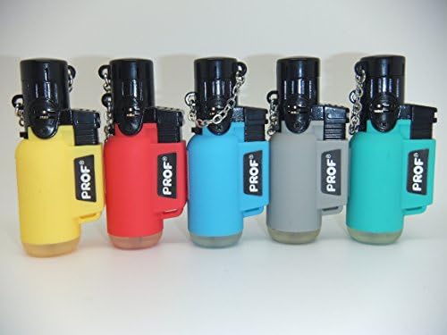Prof Rubber, Blowtorch, Windproof, Electronic, Refillable, Jet Lighter, Gas Turbo,Yellow, Pink, Blue, Grey, Green (Grey)