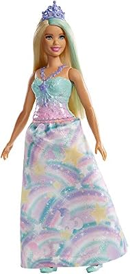 Barbie Dreamtopia poupée Princesse Blonde avec une Mèche Bleue, une Tenue Arc-En-Ciel et un Diadème, jouet pour enfant, FXT14