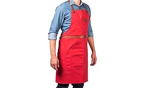 Alaskan MAKER N&deg;239 - Grembiule Chic in Tela Cerata e Cuoio, Con Diverse Tasche - Da Allacciare - Taglia Unica per Uomini e Donne