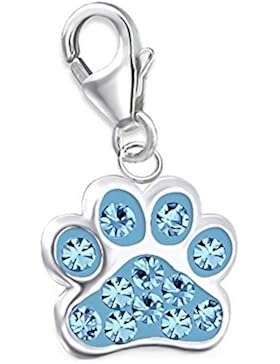 GH1a Mädchen Aquamarin Kristall Pfötchen Pfote Charm Anhänger 925 Silber ch016