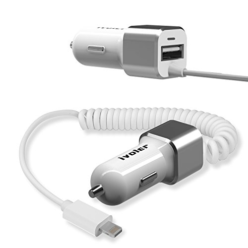  Garantie    Vie  iVoler Chargeur de Voiture Allume-Cigare 2 Ports USB 24W  4 8A avec C  ble Lightning  1 5m  Ultra Petit Chargeur Allume-Cigare USB d