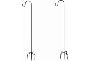 Marooma Lot de 2 crochets de berger d'extérieur avec base à 5 griffes, 200,7 cm de haut, piquets de suspension en métal robustes et réglables pour panier de fleurs, cages à oiseaux