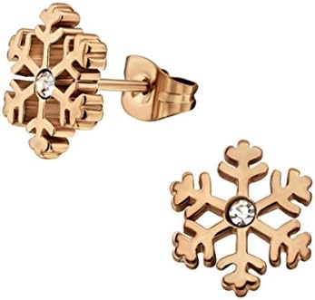 9ct Rose Gold Crystallised Snowflake Stud Earrings with Cubic Zirconia