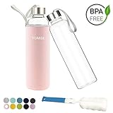 ♥ Diseño ergonómico: El diseño de la banda hace que sea fácil de transportar. De vidrio de borosilicato transparente, especialmente grueso. La funda de nailon tiene una agradable sensación y resistencia al calor para proteger el cuerpo de cristal ante caídas y daños. Estanca, para el uso diario. Ideal para los viajes o los deportes.
