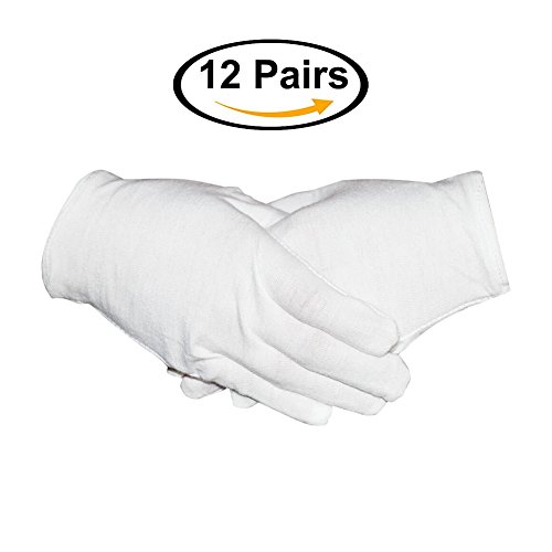 Preisvergleich Produktbild fellibay weiß Baumwolle Handschuhe 12 Paar Feuchtigkeitsspendende Handschuhe Arbeitshandschuhe Jewelry Silber Inspektion Handschuhe Kostüm Handschuhe Honor Guard Handschuhe Marching Band Parade Formale Kleid Handschuhe Polizei Handschuhe