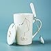 Produktbild Keramikbecher Muster Keramikbecher mit Deckel Löffel Paar Wasserbecher Office, White Libra, 401-500ml