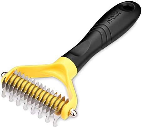 Pet Undercoat Rake , Auskio Professional Dematting Grooming Stripping Brush Tool for Cats and Dogs with Long and Short Hair